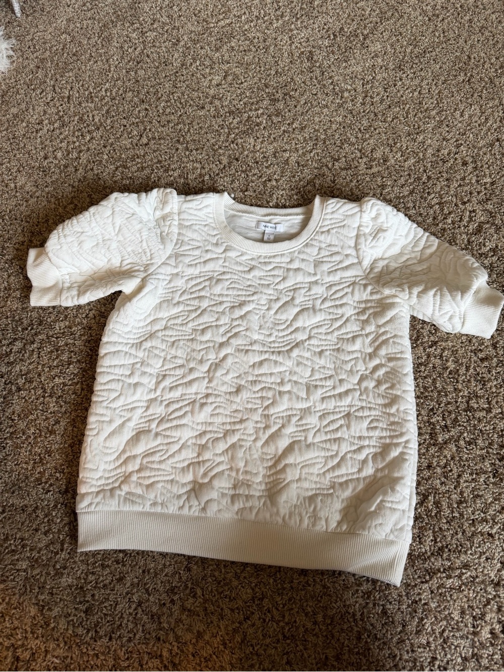 Nine West Cream Quilted Short-Sleeve Crew Sweatshirt